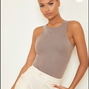 PrettyLittleThing Taupe Racerback Bodysuit